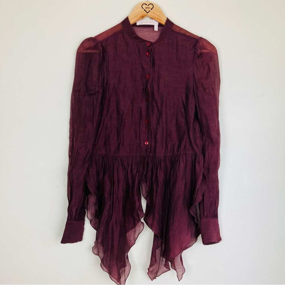 See By Chloe Burgundy Sheer Top